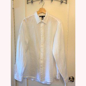 Michael Kors Linen Button Down Shirt, Medium,White